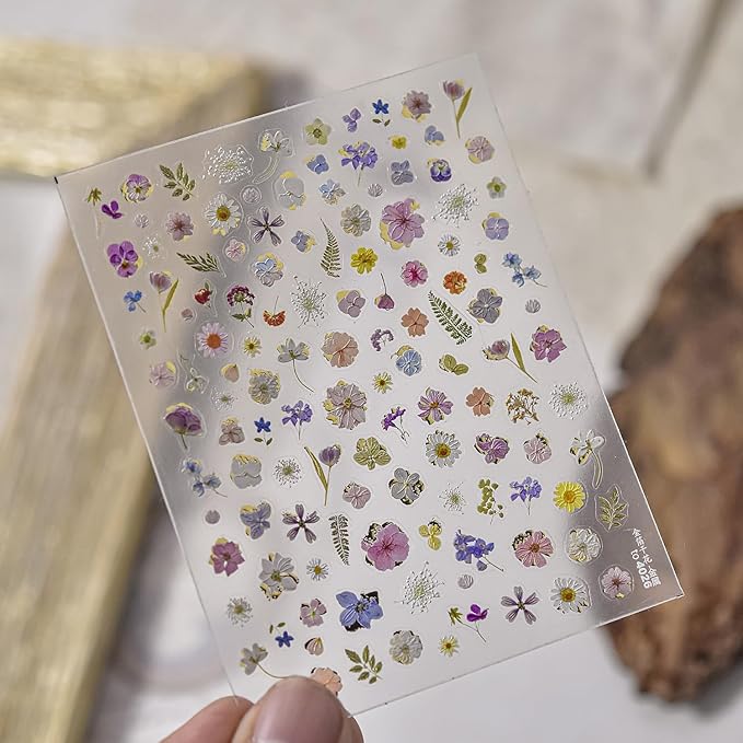 Flowers Nail Art Stickers Colorful Dried Flower Nail Decals 3D Self Adhesive Gold Foil Designs Spring Summer Nail Sticker Daisy Nail Stickers Cute Floral Nail Decal for DIY Nail Art Nails Decor Women