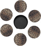 Brown and Black Leopard Texture Spots Premium Leather Coasters - Image 2
