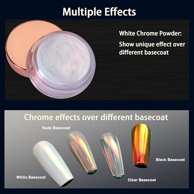 Allstarry Unicorn Chrome Nail Powder, Aurora Mermaid Iridescent White Pearl Nail Chrome Powder Pigment Glitter Fairy Dust for Nail Art, Manicure, Gel Nail Polish - Sunset Field
