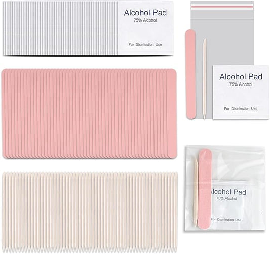 50 Set Disposable Press on Nail Tool Kit, including 50pcs Nail File, 50pcs Prep Pad, 50pcs Wood Stick, 50pcs OPP Bag, Manicure Nail Prep Kit for Salon Home (50pcs-A-pink)