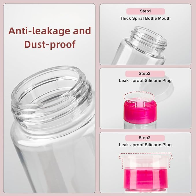 Nail Polish Remover Pump, YAMYONE 2 Pack Acetone Pump Dispenser, Alcohol Dispenser Push Down Empty Lockable Pump Dispenser Bottle for Nail Polish and Makeup Remover, 200ml(6.8oz) (3 Pack- Pink)