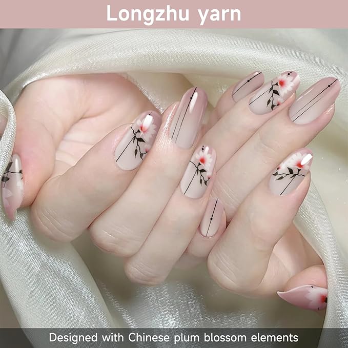 Semi Cured Gel Nail Strips, Longzhu Yarn | 28 pcs Gel Nail Strips Work with Any UV Lamp, Salon Quality UV Nails Stickers, Easy to Apply for Home Nails DIY