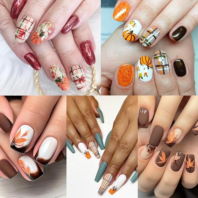 6 Sheets Fall Nail Stickers for Nail Art Cute Pumpkin Nail Decals Autumn Maple Leaf Nail Art Stickers 3D Self-Adhesive Glitter Thanksgiving Day Pumpkin Nail Decoration for Women Nails Design Supplies