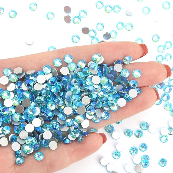 Novani Rhinestones for Crafts, Glass Crystals - Flatback Nail Gems & Rhinestones for Nails Art, Makeup, Face, Clothes, Shoes Decoration & DIY (SS10, 1440pcs, Aquamarine AB)