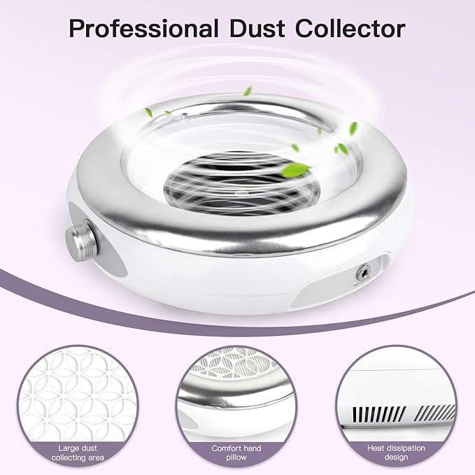 Lavinda Nail Dust Collector Quiet Nail Tech Powerful Dust Vacuum Suction Fan with Reusable Filter, Electric Acrylic Nail Dust Cleaner for Nail Polishing, Low Noise, Salon Home