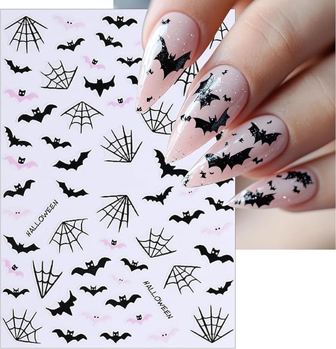 8 Sheets Halloween Nail Art Stickers 3D Self Adhesive French Pink Flame Nail Stickers Pink Pumpkin Heart Spider Web Green Ghost Eye Nail Decals for Women Girls Scary Halloween Manicure Decoration