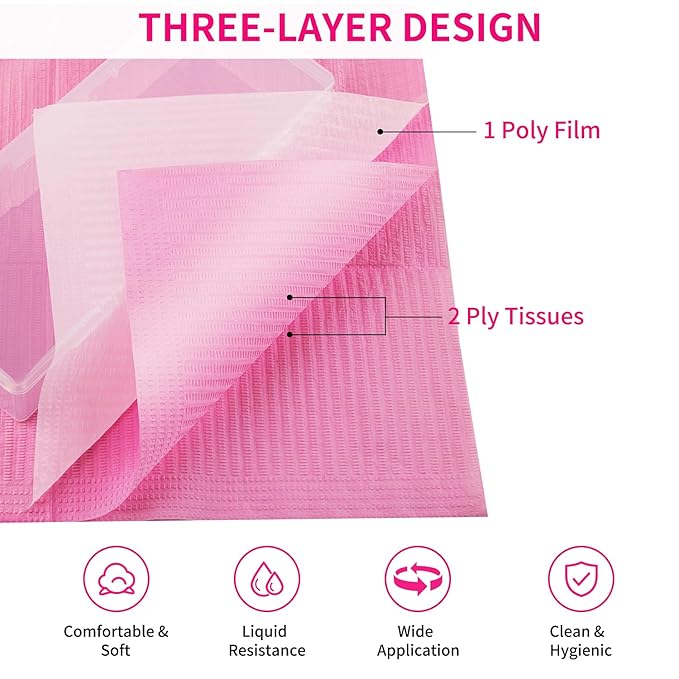 Gusnilo Nail Art Table Mat - Disposable Nail Paper Towels (50PCS) - Pink Waterproof 3-Ply Nail Art Paper 13" X 18" Pads for Nail Table Decoration Kit, Nail Art Accessories