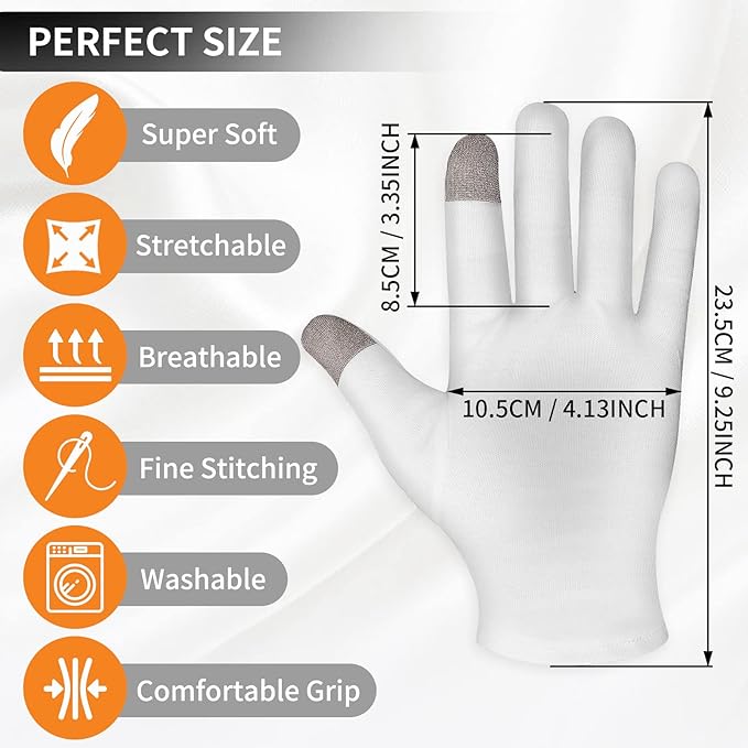 4 Pairs Touch Screen Moisturizing Gloves White Cotton Moisturizing Gloves Overnight Bedtime Heal Eczema Sleeping Lotion Hand Spa Treatment Gloves Repair Rough Cracked Dry Chapped Hands Skin(White)