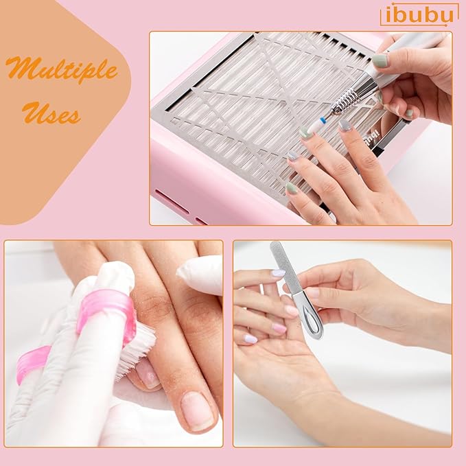 Nail Dust Collector Machine Electric Strong Suction Nail Dust Vacuum Cleaner Nail Salon Dust Extractor Acrylic Nail Powder Dust Collector Vacuum Fan with Multiple Tool Kits for Nails Pink