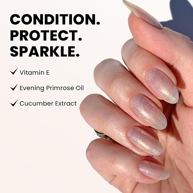LONDONTOWN Shimmer Nail Highlighter - Multi-Dimensional Iridescent Finish Nail Polish Treatment, Vegan Cruelty Free, Shimmery Gold Soft Pink, Sunkissed - .40fl oz