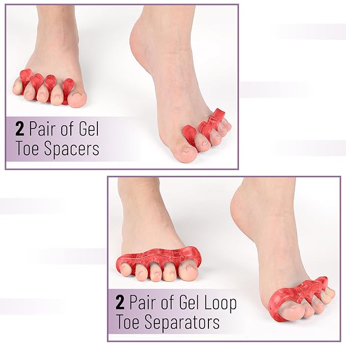Dr. JK- ToePal Gel Toe Separator, 4 Pairs, Toe Spacers, Bunion Corrector, Turquoise & Pink, Christmas Gifts