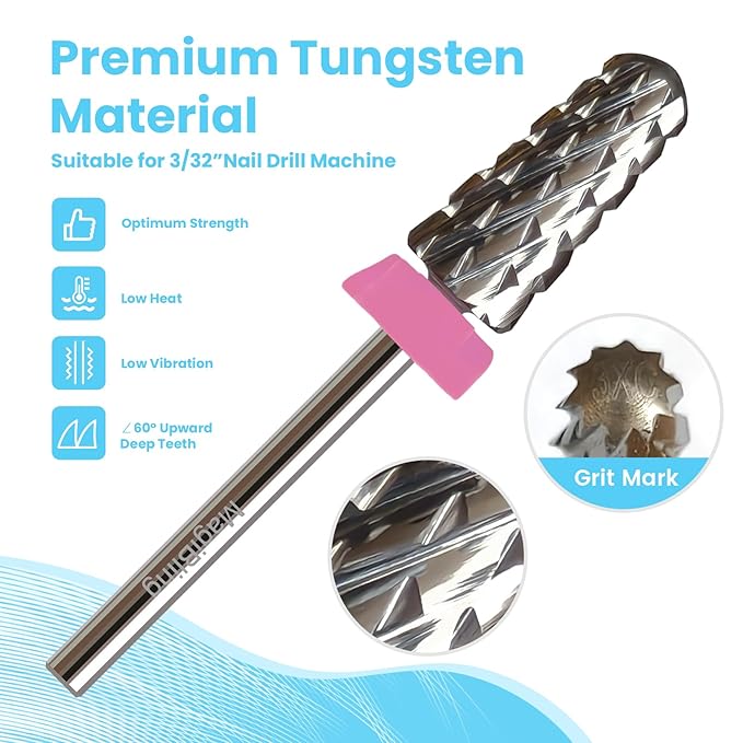Super Cut Tapered Barrel 3/32'' Safety Tungsten Nail Drill Bits, Remove Gel Fast, Right handed, Suitable for Manicure Pedicure Cuticle Gel Polishing, Technicians Bits, Grit: Triple Coarse.