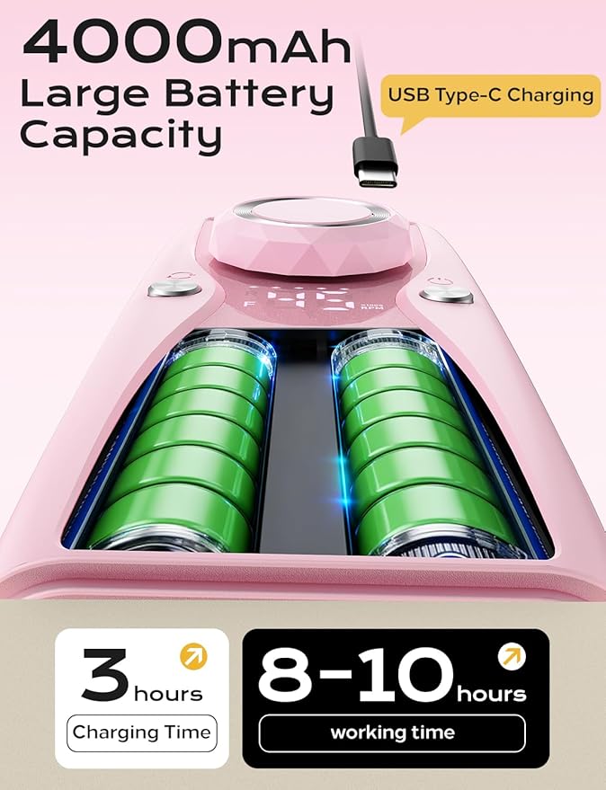 Electric Nail Drill Professional Kit: 45,000 RPM USB Rechargeable Efile Nail Drill Nail File with 12 Bits for Polishing Gel/Acrylic Nails- Portable Manicure Tool Set for Salon/Home-Pink