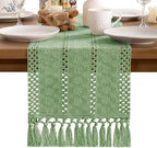 MLMW Boho Sage Green Table Runner Farmhouse Burlap Small Table Runner Dresser - Image 5