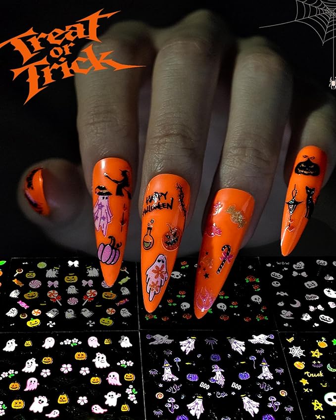60 Sheets Halloween Nail Stickers for Nail Art, Self Adhesive Nail Decals with Nail Charms for Nail Art Design