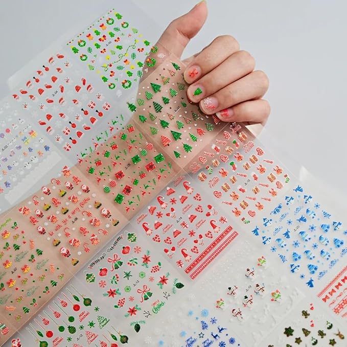 30PCS Christmas Nail Art Stickers Decals 3D Self-Adhesive Xmas Nail Decals Nail Art Supplies Xmas Tree Santa Claus Elk Cartoon Christmas Nails Design Adhesive Stickers for Women DIY Nail Decorations