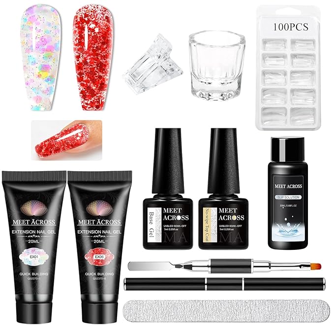MEET ACROSS Poly Nail Gel 10Pcs Nail Extension Gel Set and Nail Extension Starter Kit for Beginners Nail Art DIY Home Gifts for Women (SET-8, 10pcs)