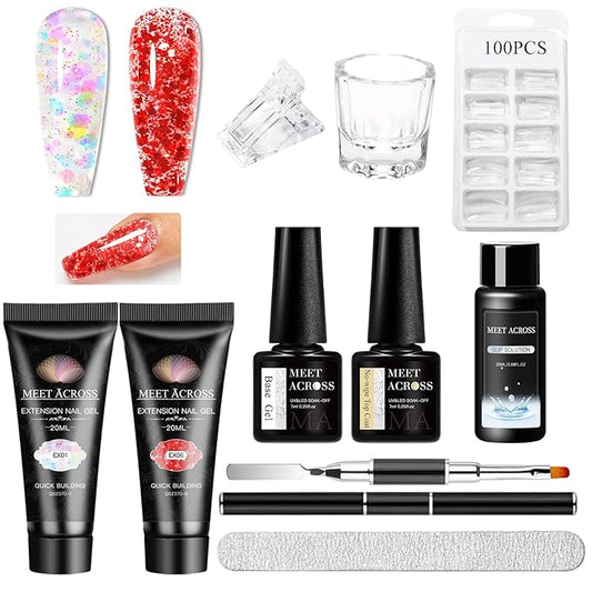 MEET ACROSS Poly Nail Gel 10Pcs Nail Extension Gel Set and Nail Extension Starter Kit for Beginners Nail Art DIY Home Gifts for Women (SET-8, 10pcs)