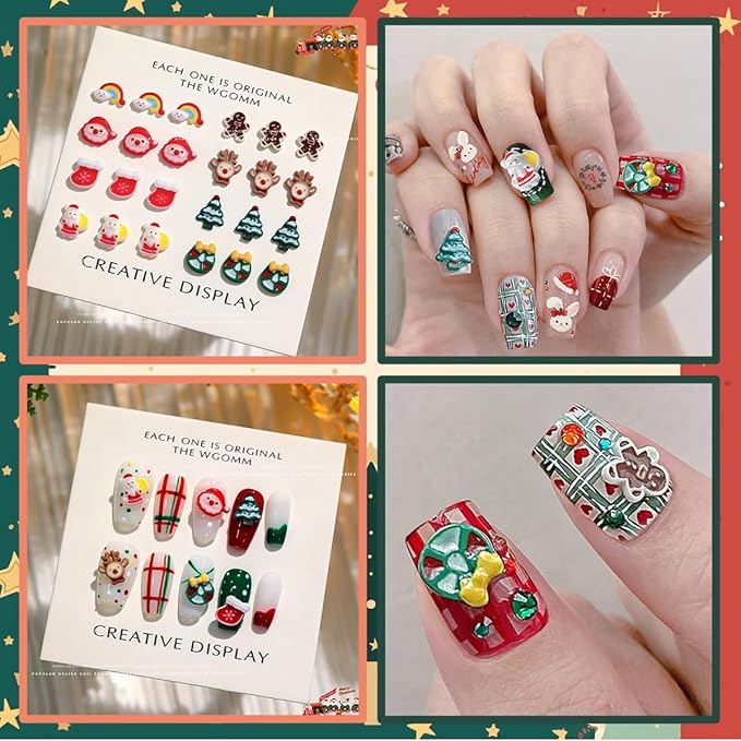 100Pcs Christmas Nail Charms Glow in The Dark 3D Xmas Nail Rhinestone Supply Christmas Tree Socks Santa Claus Gift Elk Nail Art Charms for Women DIY Manicure Winter Holiday Nails Decoration Supply