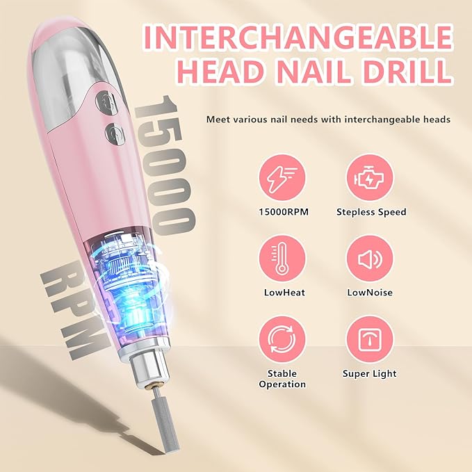 Nail Dust Collector Electric Nail Drill Kit, Vacuum Nail Fan Dust Collector with Reusable Filter Cloth, Portable Nail Drill Machine Kit for Acrylic Nail Polishing, Salon and Home