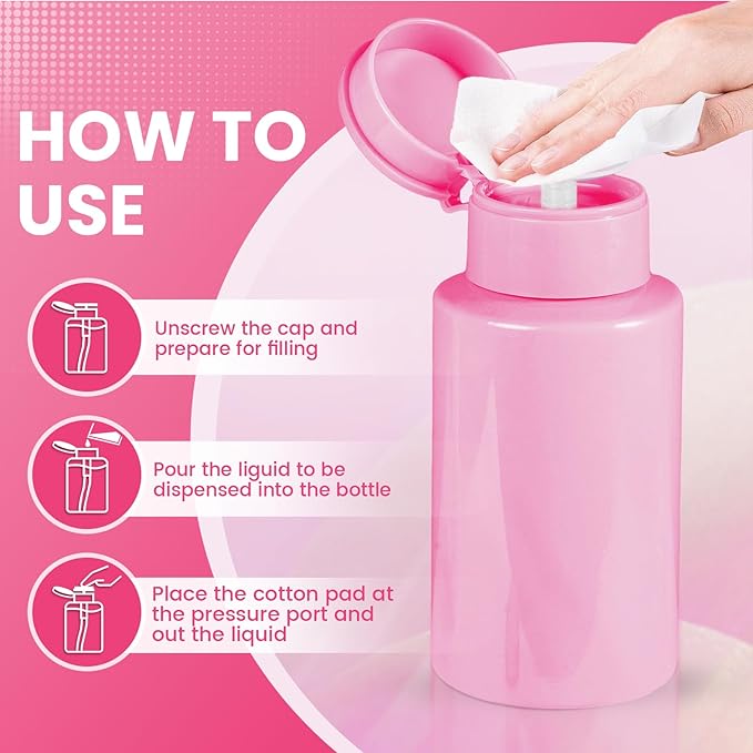 Push Down Pump Dispenser Bottles: Refillable Liquid Containers for Alcohol, Nail Polish Makeup Remover, Salon, Hospital, Travel Use