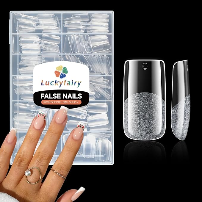 Medium Square Nail Tips, 240pcs Soft Gel Pre-Shaped Acrylic Fake Nails, Half Matte Full Cover Clear Gelly Press on Flase Nail Tips for Extension Nail Manicure Home DIY 12 Sizes Gelly Tips