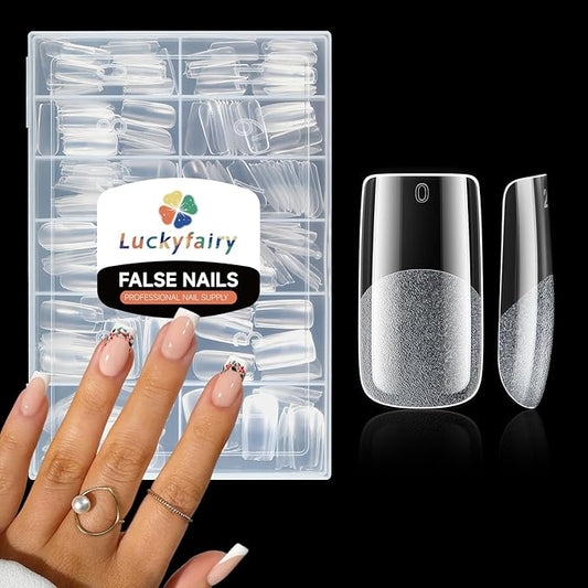 Medium Square Nail Tips, 240pcs Soft Gel Pre-Shaped Acrylic Fake Nails, Half Matte Full Cover Clear Gelly Press on Flase Nail Tips for Extension Nail Manicure Home DIY 12 Sizes Gelly Tips