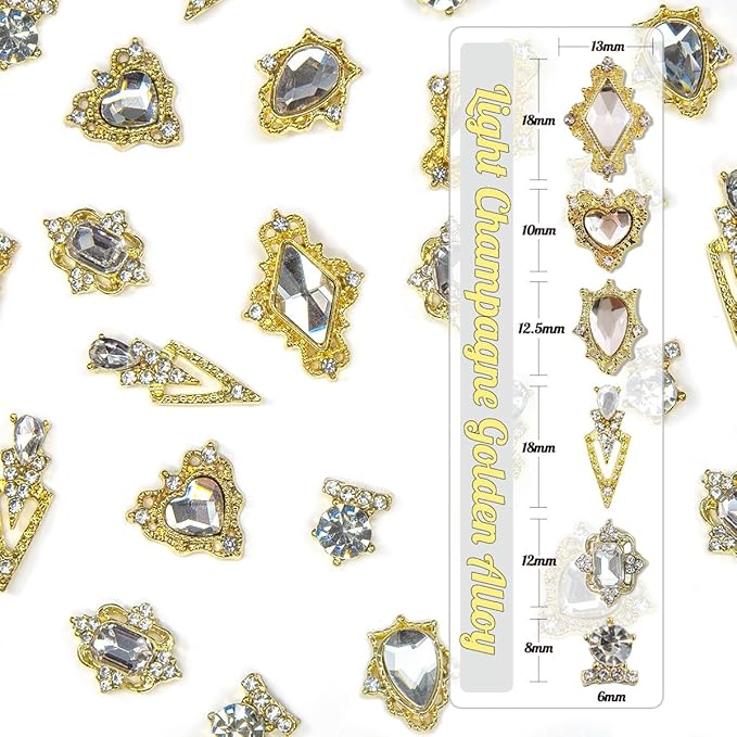 24pcs Crystal Silver Clear Luxury Nail Charms +2000pcs Crystal White Stones 3D Big Nail Gems K9 Glass Crystals Diamonds Jewels Alloy Nail Art Studs Supplies for Nails Face Makeup Crafts Clothes