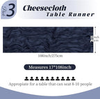 3 Pack Navy Blue Cheesecloth Table Runner, 17 x 108 Inch, Gauze Cheese Cloth - Image 2