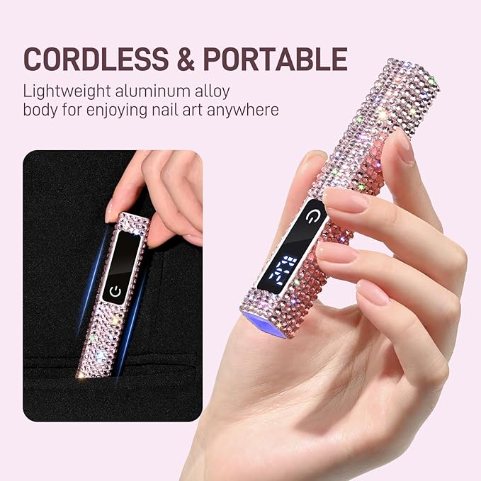 GAOY Handheld UV Light for Gel Nails, Mini Nail Lamp, Portable Cordless Rechargeable, Fast Curing, Diamond Pink