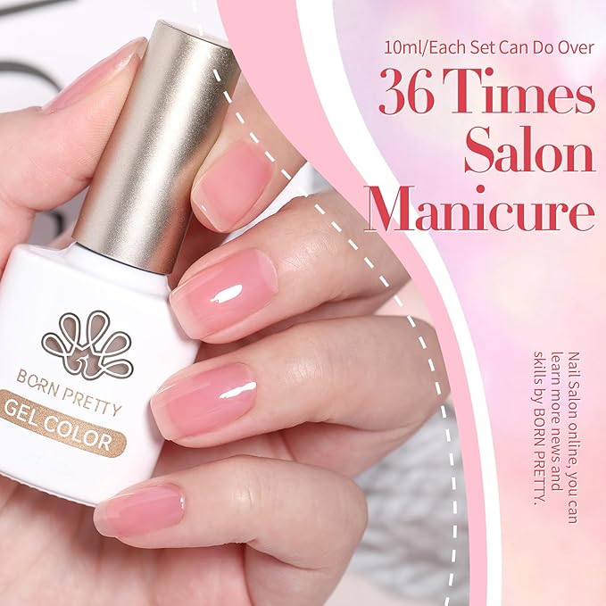 Born Pretty Jelly Nude Pink Gel Nail Polish Sheer Transparent Gel Polish 6Colors Soak Off U v Light Cure Gel Polish Kit for Salon and Nail Art DIY at Home