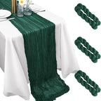 3 Pack Dark Green Cheesecloth Table Runner 120 Inch Boho Wedding Decor | - Image 4