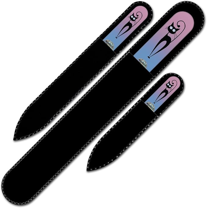 Mont Bleu Set of 3 Cats Crystal Nail Files Hand Decorated with Crystals from Swarovski® | Hand Made, Czech Tempered Glass, Lifetime Guaranty, Glass Nail Files for Natural Nails