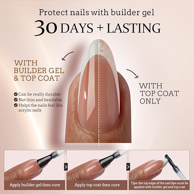 BTArtboxnails XCOATTIPS French Tip Nails - Short Square Brown Nail Tips with Nail Gel, French Protecing Duo, Nail Lamp, All in One Gel Nail Extension Kit