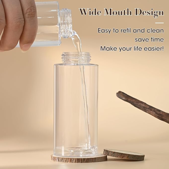 3 Pack Push Down Pump Dispenser,Clear Push Top Empty Bottles with DIY Stickers for Alcohol,Nail Polish,Makeup Remover,Toner (100ml)