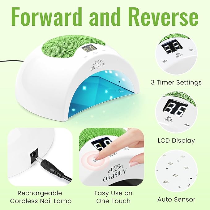 Rechargeable UV LED Nail Lamp with Diamond Design & Touch Control - 3 Timer Settings, Fast Curing for All Gel Polishes, Portable UV Nail Dryer for Professional Salon & Home