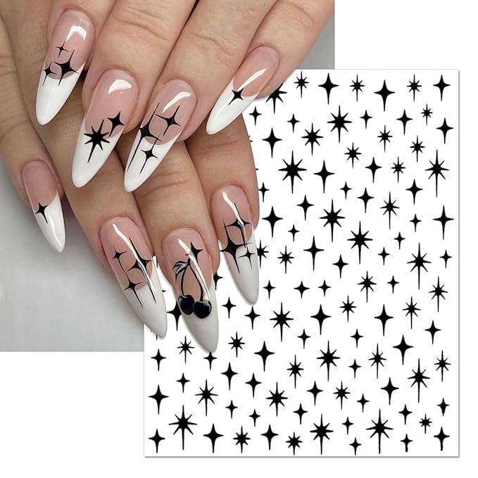 Star Nail Art Stickers - Colorful Shiny Starlight Self-Adhesive Glitter Sparkle Nail Decals for DIY Silver Gold White Black Manicure (6 Sheets)