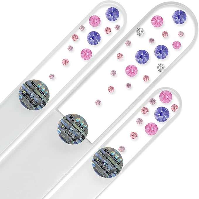 Mont Bleu Set of 3 Glass Nail Files Hand Decorated with Crystals - Handmade - Czech Tempered Glass
