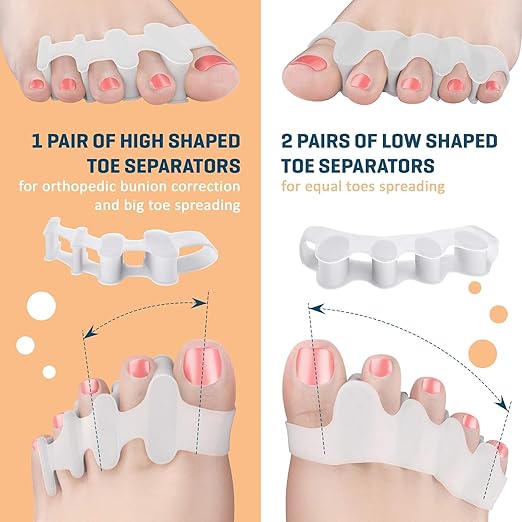 Ballotte Toe Separators, Silicone Toe Spacers for Bunions and Overlapping Hammer Toes, Athletic Tootsie Spacers for Running and Yoga, Foot Finger Splitters for Men & Women (6 Pack)