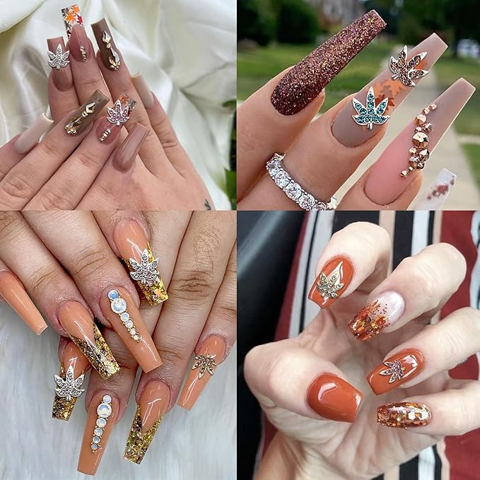 20 Pcs Fall Maple Leaf Nail Charms - Colorful 3D Alloy Crystal Maple Leaves Nail Rhinestones Mix Luxury Jewelry Gems for Women DIY Manicure