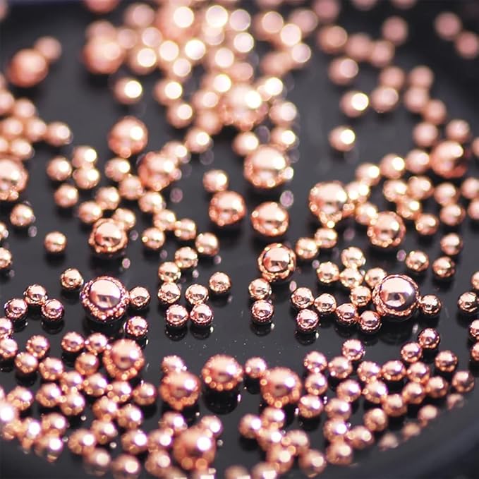 0.8mm Caviar Beads for Nails 6 Sizes Mini Small Stainless Steel Art Decorations Gun Grey Beads DIY Tool Nail Studs Accessories Gold Charms for Nails (Pink)