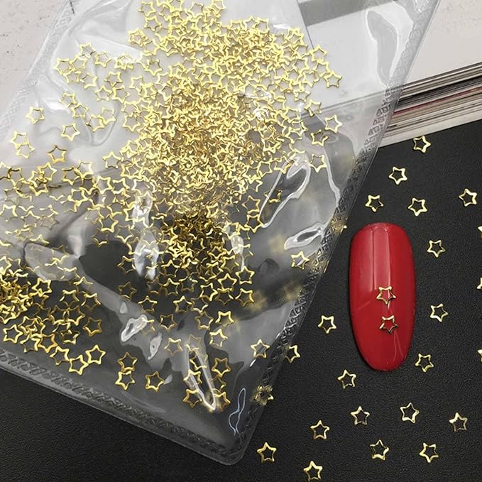 1000Pcs Mini Gold Star Moon Heart Nail Art Charms Hollow Diamond Shape Alloy Nail Charms 3D Metal Starfish Love Heart Nail Gems Nail Supplies Kawaii Nail Jewelry for Women DIY Nail Art Decor