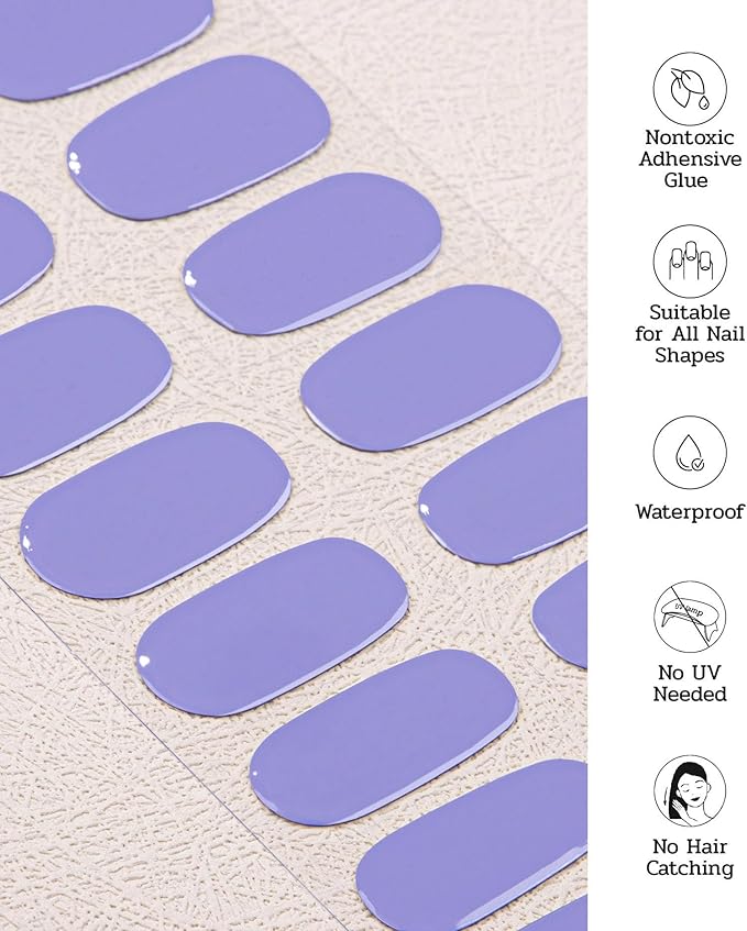 Nail Polish Strips - 22 Pcs Salon Quality Gel Nail Stickers - Long Lasting Wraps (Purple Evening in Paris)