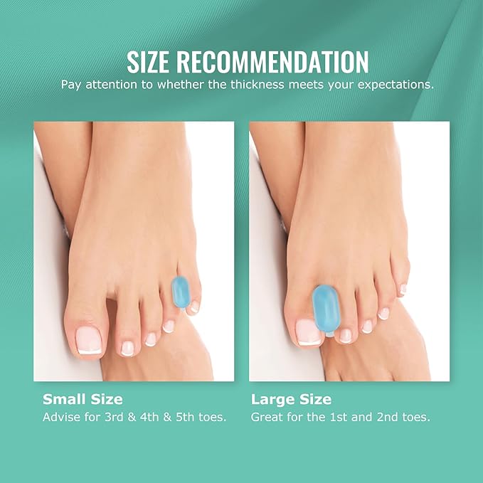 Welnove Upgraded Gel Toe Separators – 8-Pack Aloe Vera Extract Infused Silicone Toe Spacers for Straightening Overlapping Toes, Calluses – Bunion Corrector for Men and Women (Multi-Size, Blue)