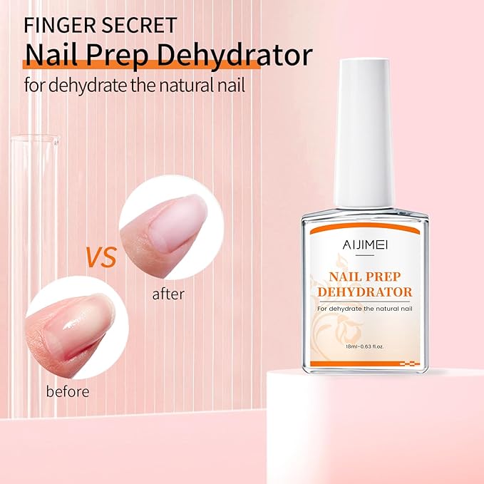 AIJIMEI Professional Natural Nail Polish Dehydration and Acid Free Primer for Acrylic Acid and Gel Nail Polish, Quick Drying Advanced Adhesive Set（18ml/0.63fl.oz)