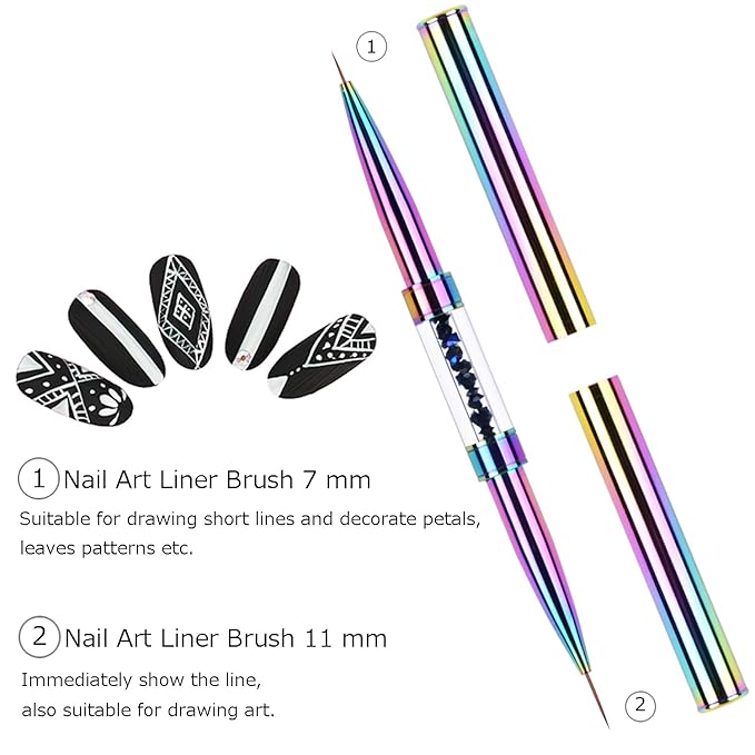 2Pcs Dual-ended Nail Design Brushes Rhinestone Handle UV Gel Nail Brush Set Professional Nail Art Tools Rainbow