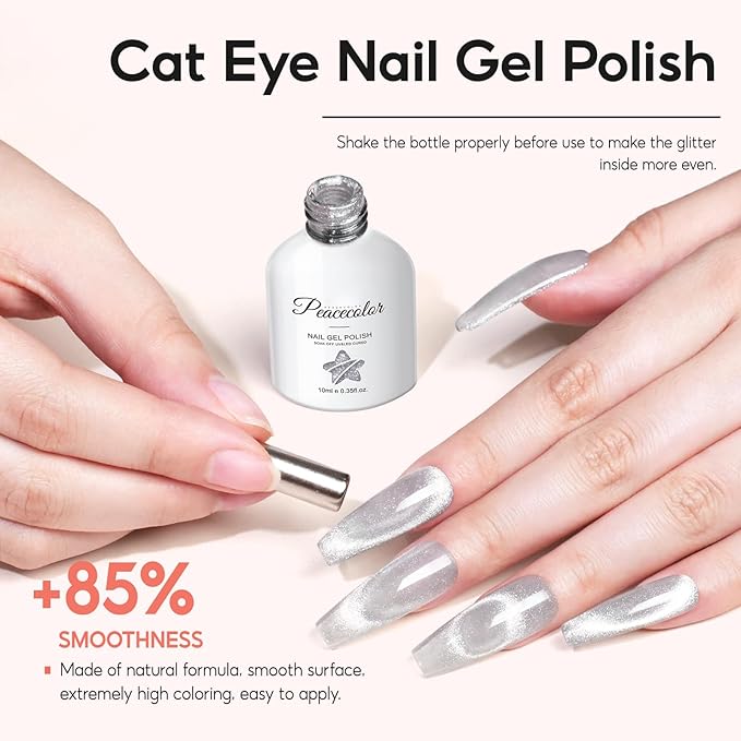 Peacecolor 83Pcs Gel Nail Polish Kit with U V Light and Drill, 56 Colors All Seasons Soak Off Gel Polish Set Cat Eye Gel with Matte/Glossy Glitter Base Top Coat Manicure Nail Kit Gifts for Women Girls