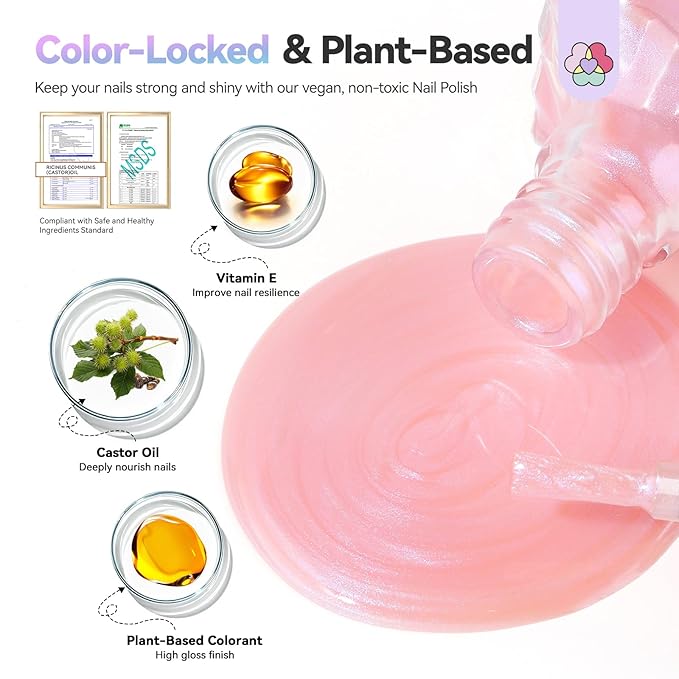 SAVILAND Color Artistry Nail Polish Set : 6 Summer Shimmer Pearl Pink Purple White Mermaid Fingernail Polish, Quick Dry Nail Polish Non Gel Long Lasting DIY Manicure for Finer Toe Nail Art Lover