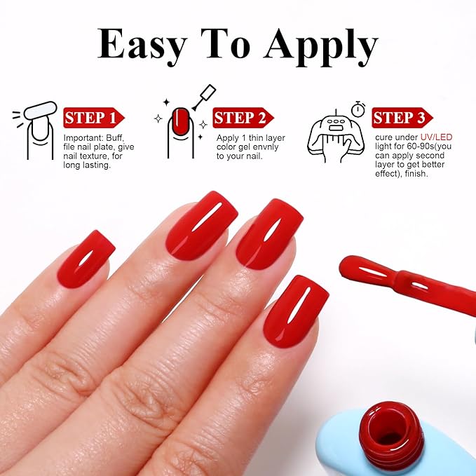 Imtiti Red Gel Polish, Bright Red Gel Polish 3 in 1 One Step Gel Polish Kit, Soak Off LED U V Gel Polish Nail Art Starter Manicure Salon for Women Girls 0.3 Fl Oz