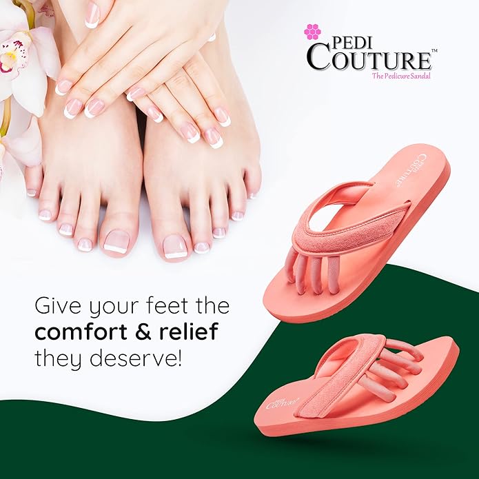 Pedi Couture Pedicure Sandals with Built In Toe Separators for Women - Comfortable Spa Style Flip Flops for Home, Salon, Yoga & Gym Use